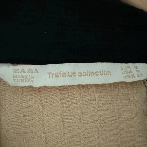 ZARA Pale Pink Peasant Blouse Black Collar Key Hole Detail Long Sleeve Medium - Picture 7 of 10